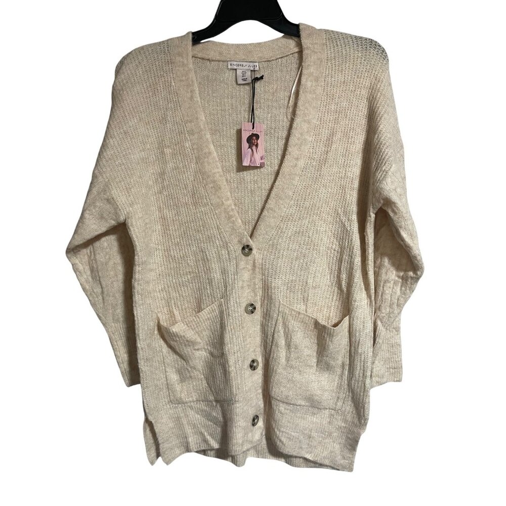 Sincerely Jules Beige Knit Cardigan Sweater Womens S Acrylic Blend V Neck